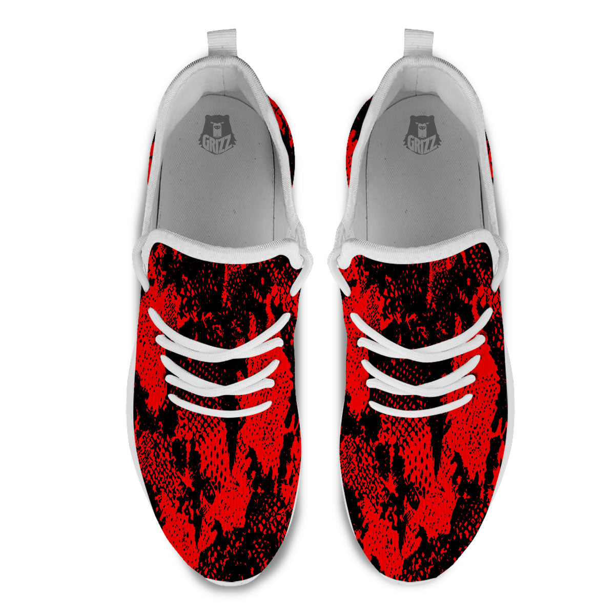 Snakeskin Black And Red Print White Athletic Shoes-grizzshop