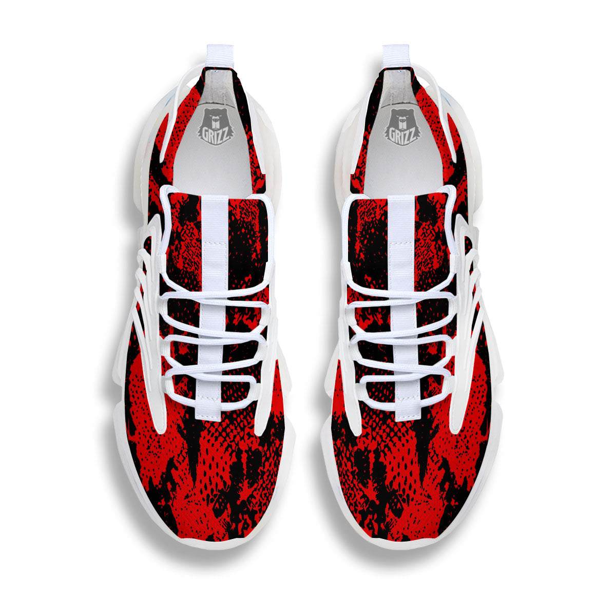 Snakeskin Black And Red Print White Gym Shoes-grizzshop