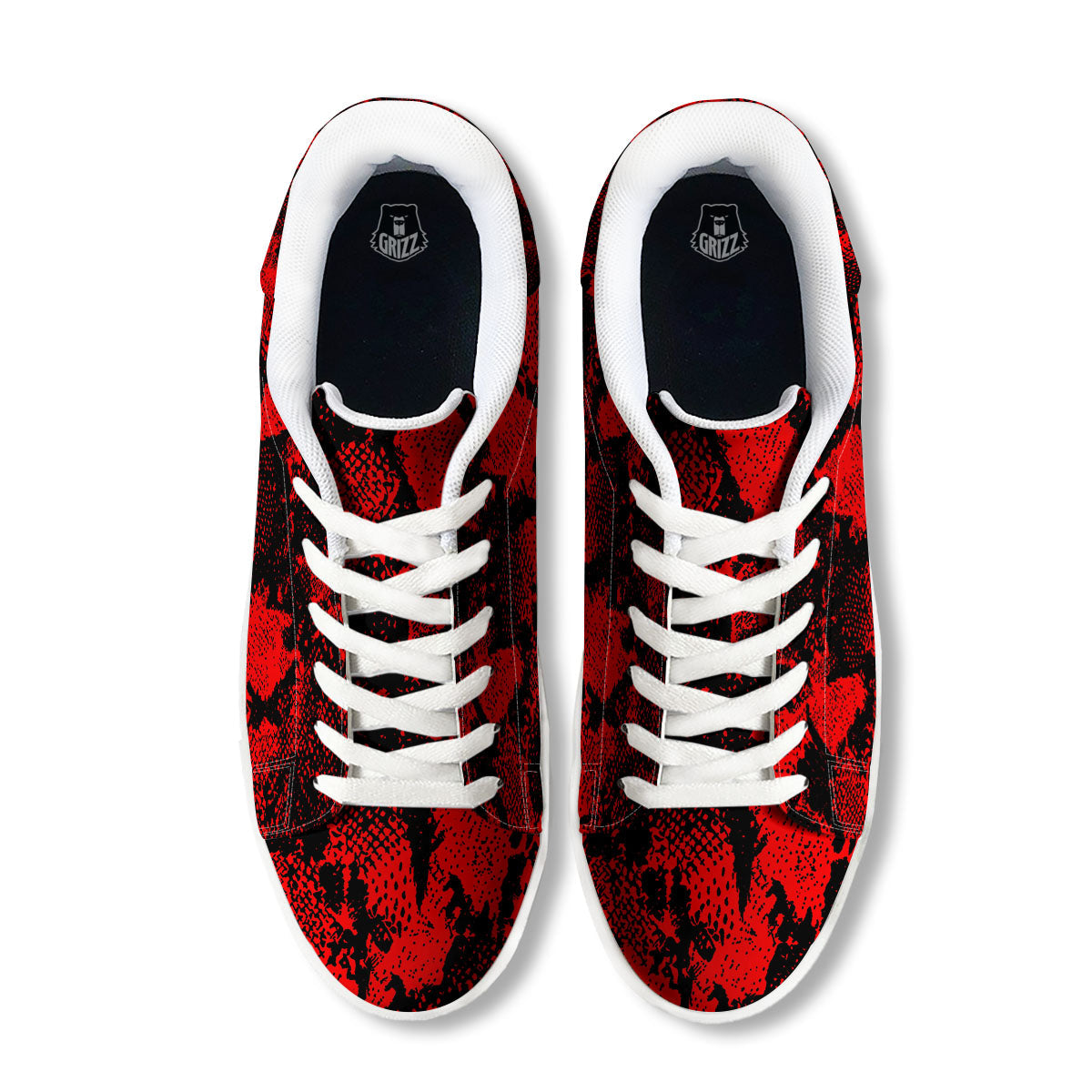 Snakeskin Black And Red Print White Low Top Sneakers-grizzshop