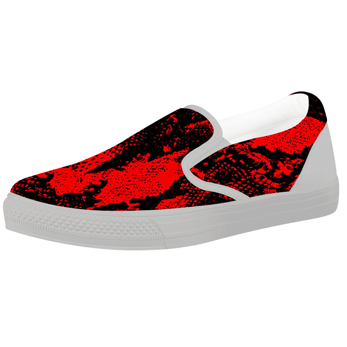 Snakeskin Black And Red Print White Slip On Shoes-grizzshop