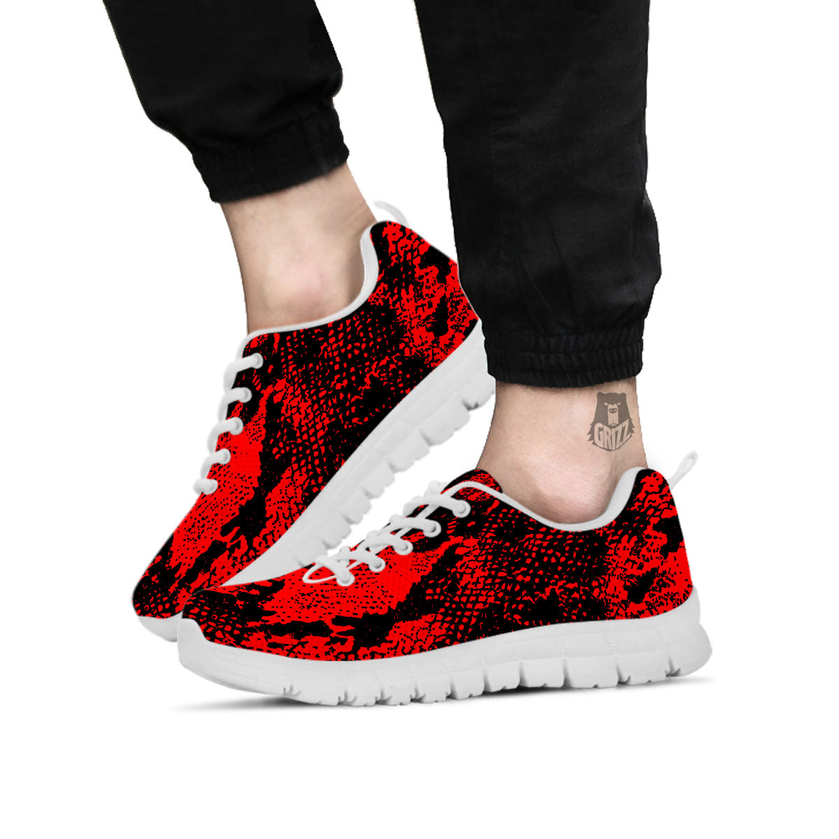 Snakeskin Black And Red Print White Sneaker-grizzshop