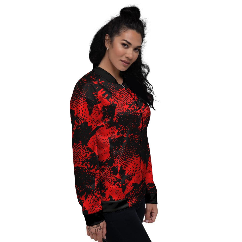 Snakeskin Black And Red Print Women's Bomber Jacket-grizzshop