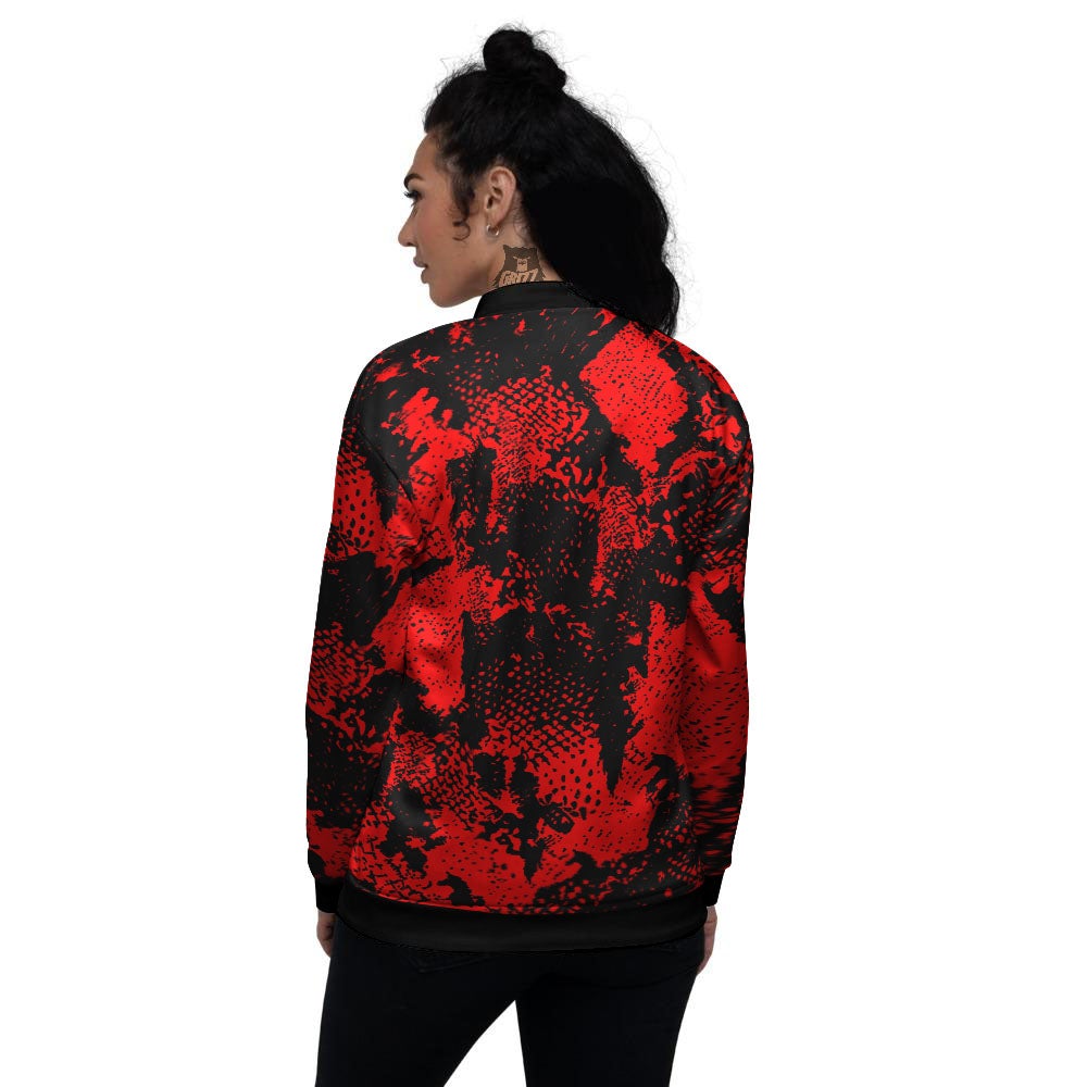 Snakeskin Black And Red Print Women's Bomber Jacket-grizzshop