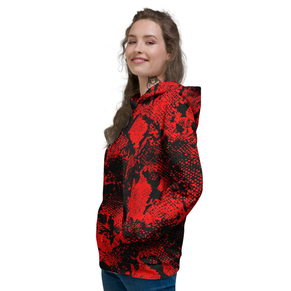 Snakeskin Black And Red Print Women's Hoodie-grizzshop