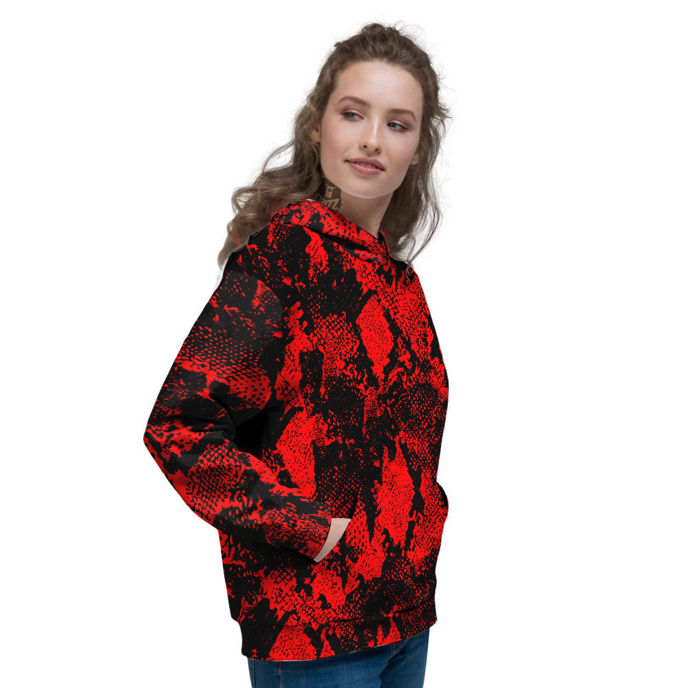 Snakeskin Black And Red Print Women's Hoodie-grizzshop