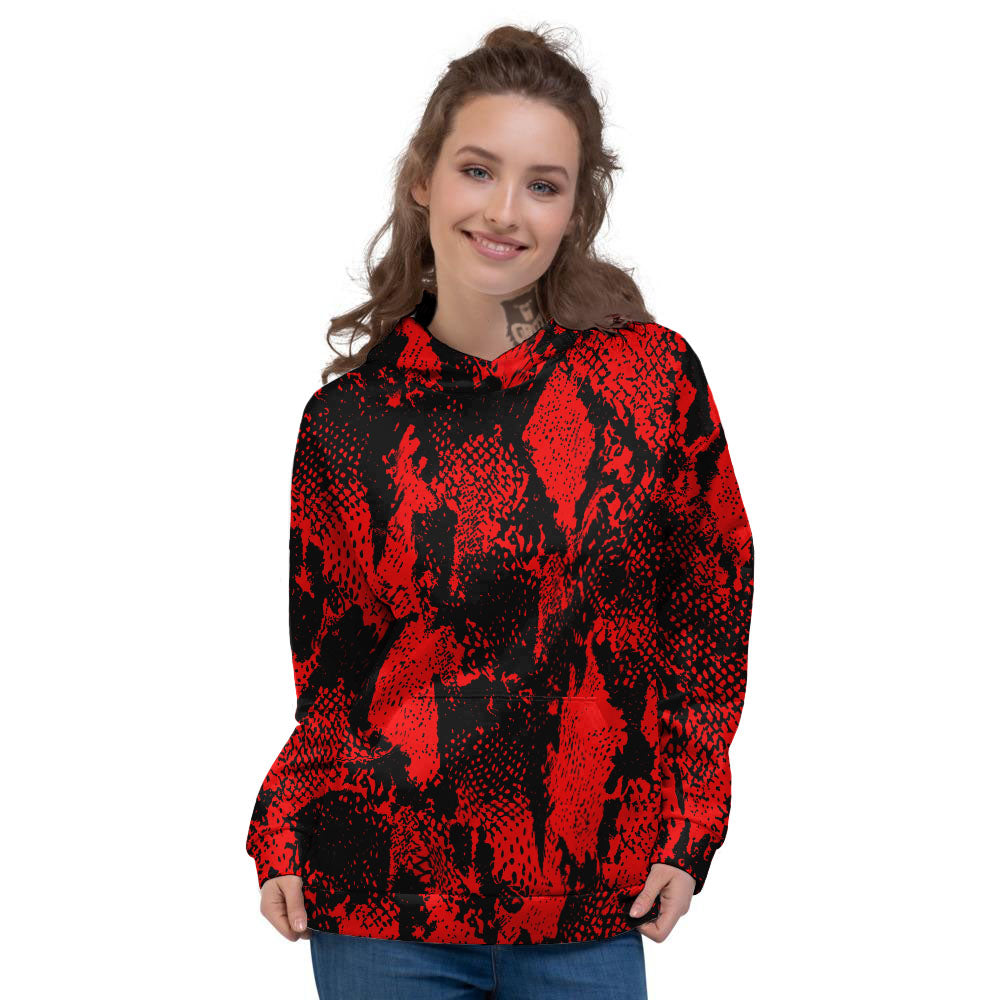 Snakeskin Black And Red Print Women's Hoodie-grizzshop