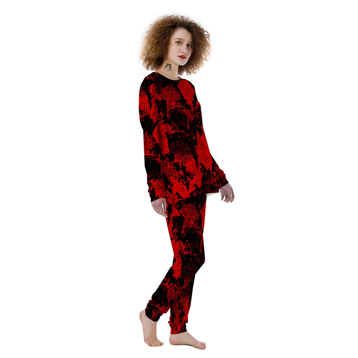 Snakeskin Black And Red Print Women's Pajamas-grizzshop