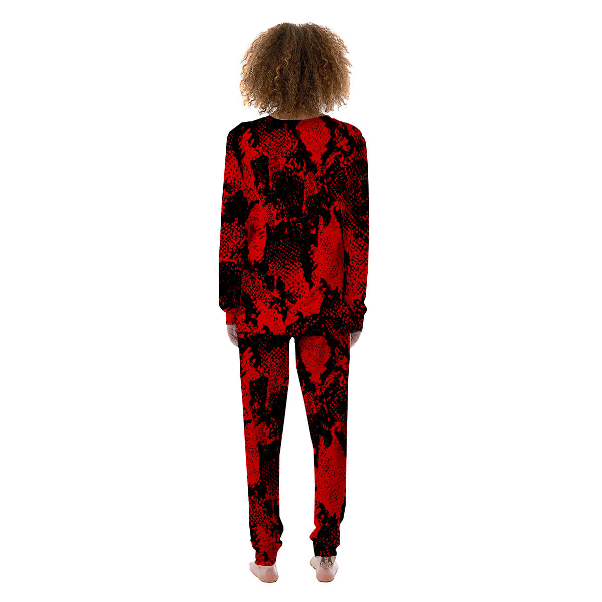 Snakeskin Black And Red Print Women's Pajamas-grizzshop