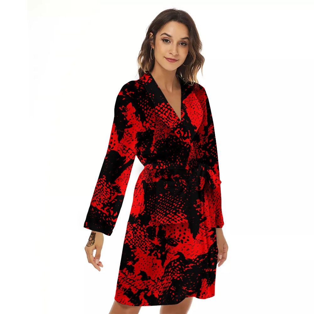 Snakeskin Black And Red Print Women's Robe-grizzshop