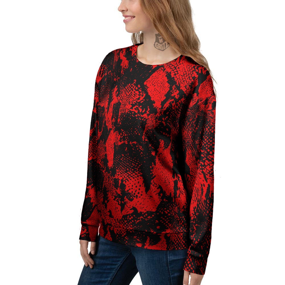 Snakeskin Black And Red Print Women's Sweatshirt-grizzshop