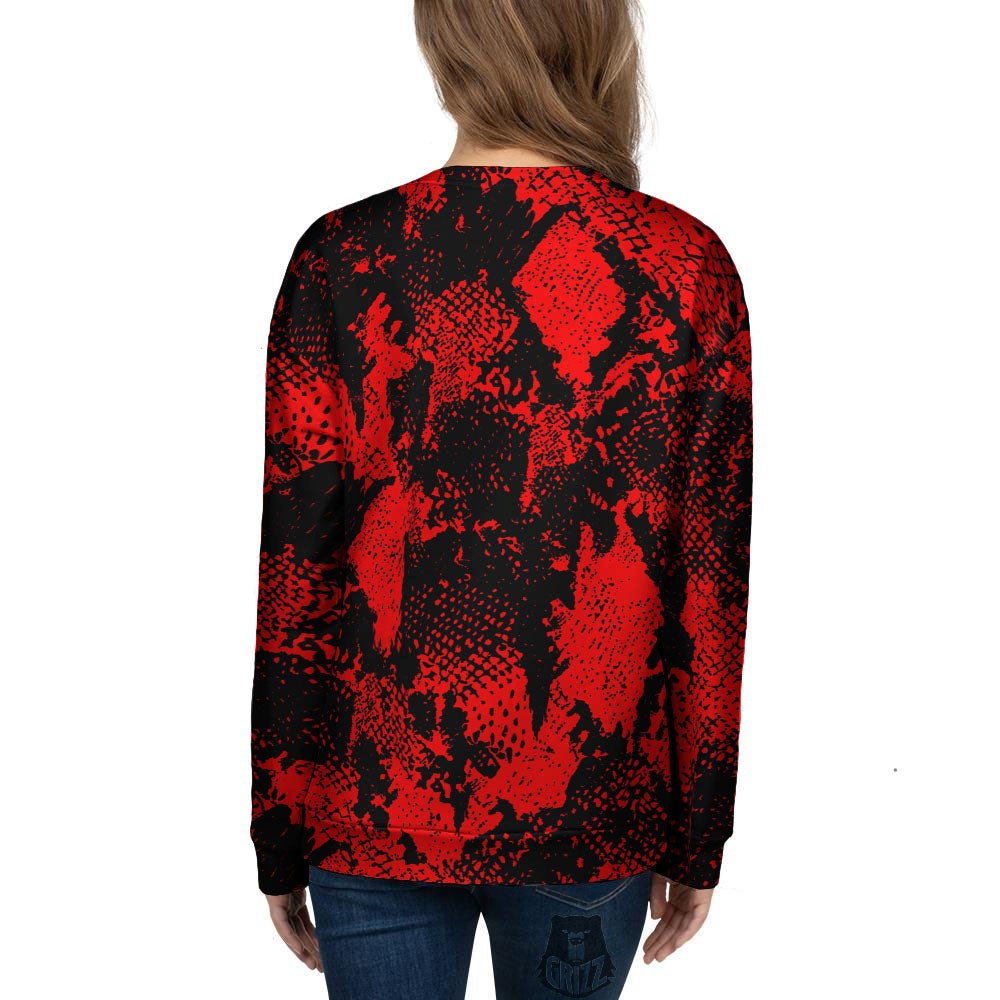 Snakeskin Black And Red Print Women's Sweatshirt-grizzshop