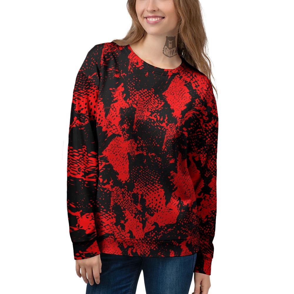 Snakeskin Black And Red Print Women's Sweatshirt-grizzshop