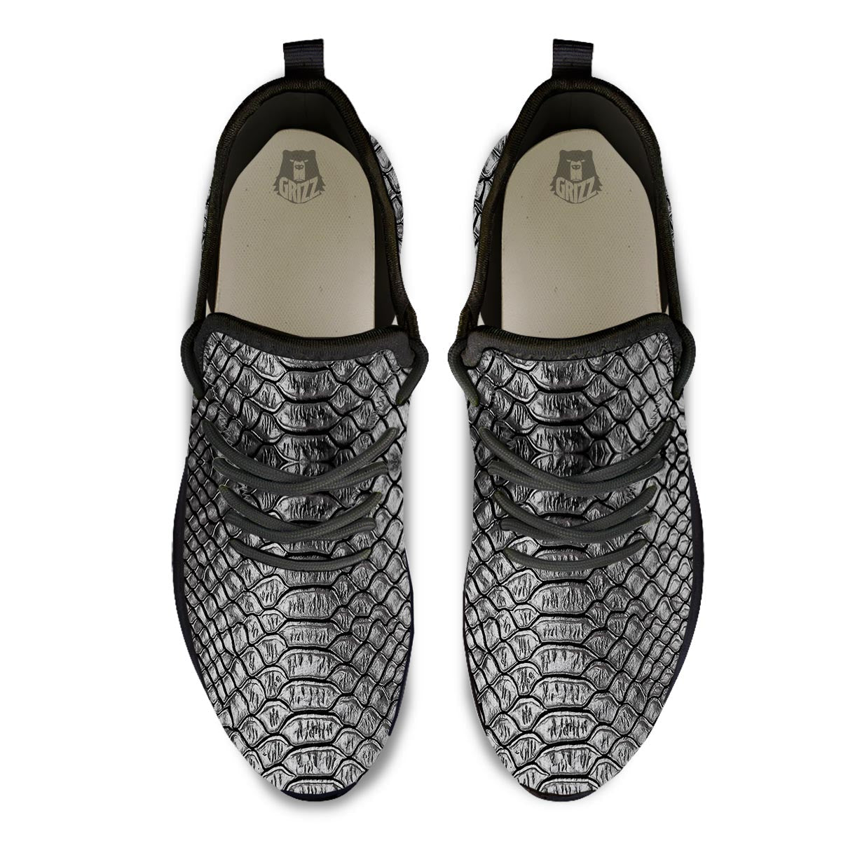 Snakeskin Black And Tan Print Pattern Black Athletic Shoes-grizzshop