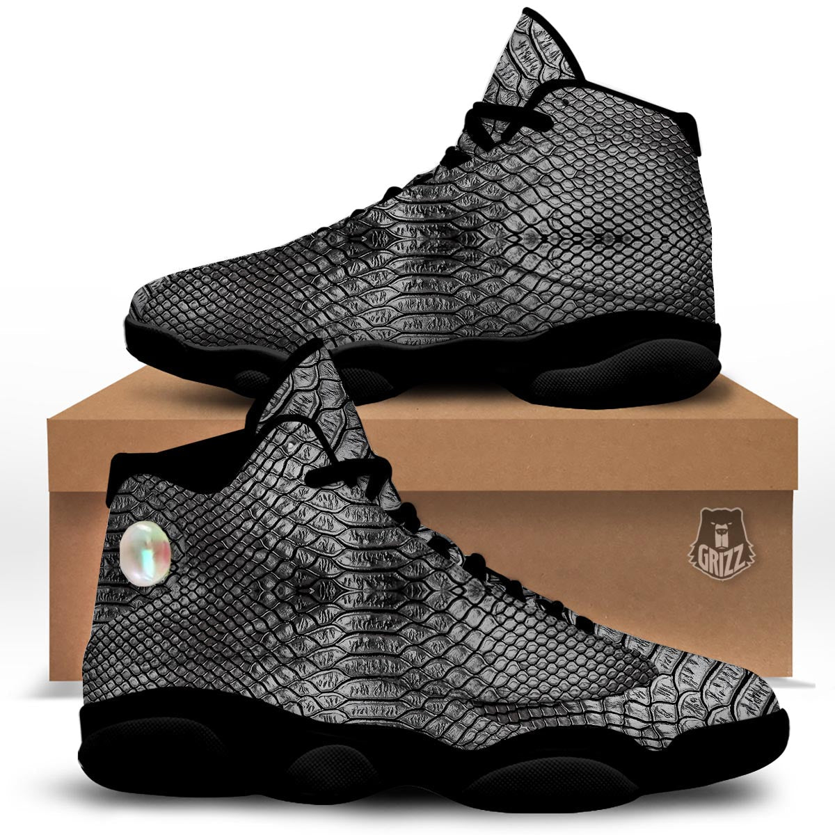 Snakeskin Black And Tan Print Pattern Black Basketball Shoes-grizzshop