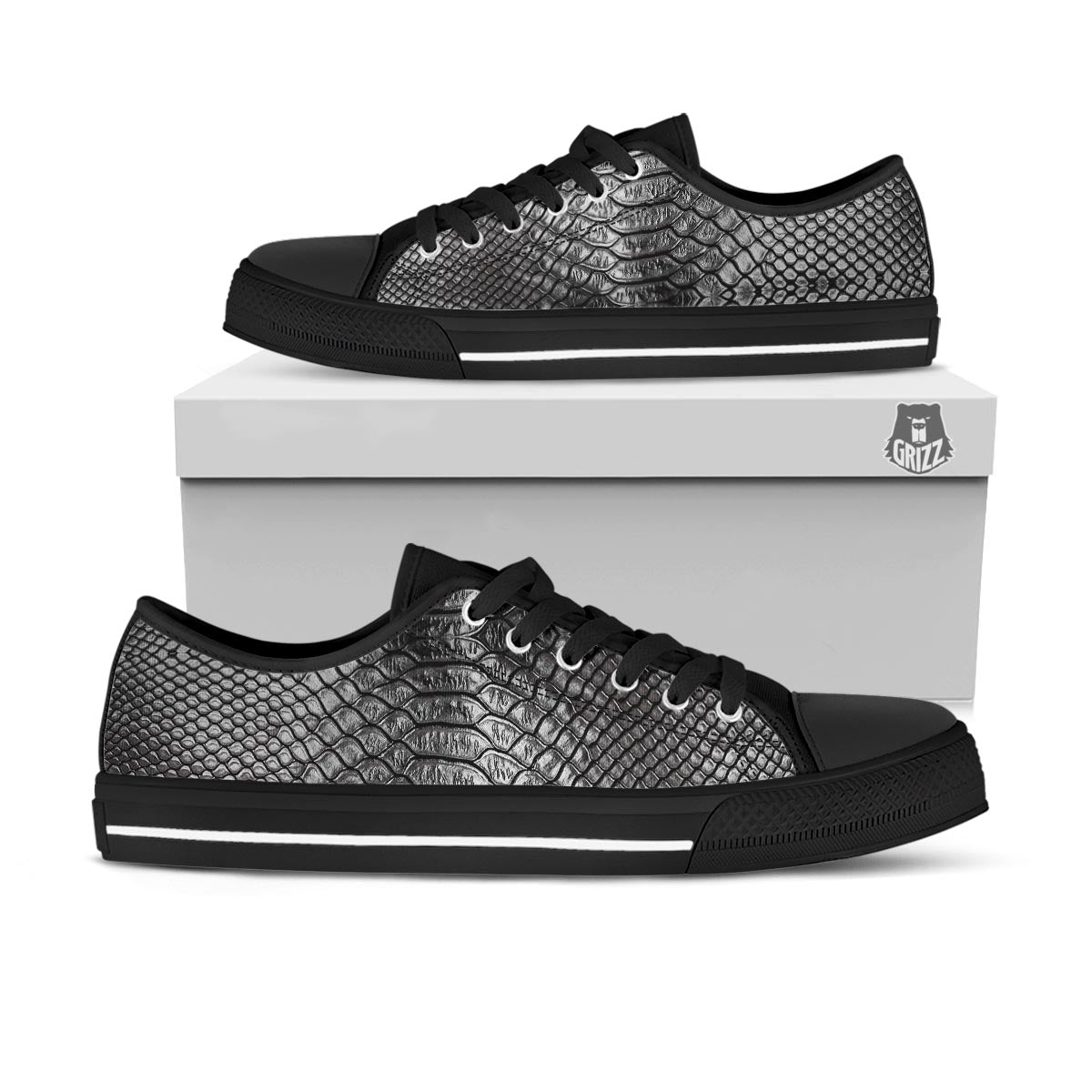 Snakeskin Black And Tan Print Pattern Black Low Top Shoes-grizzshop