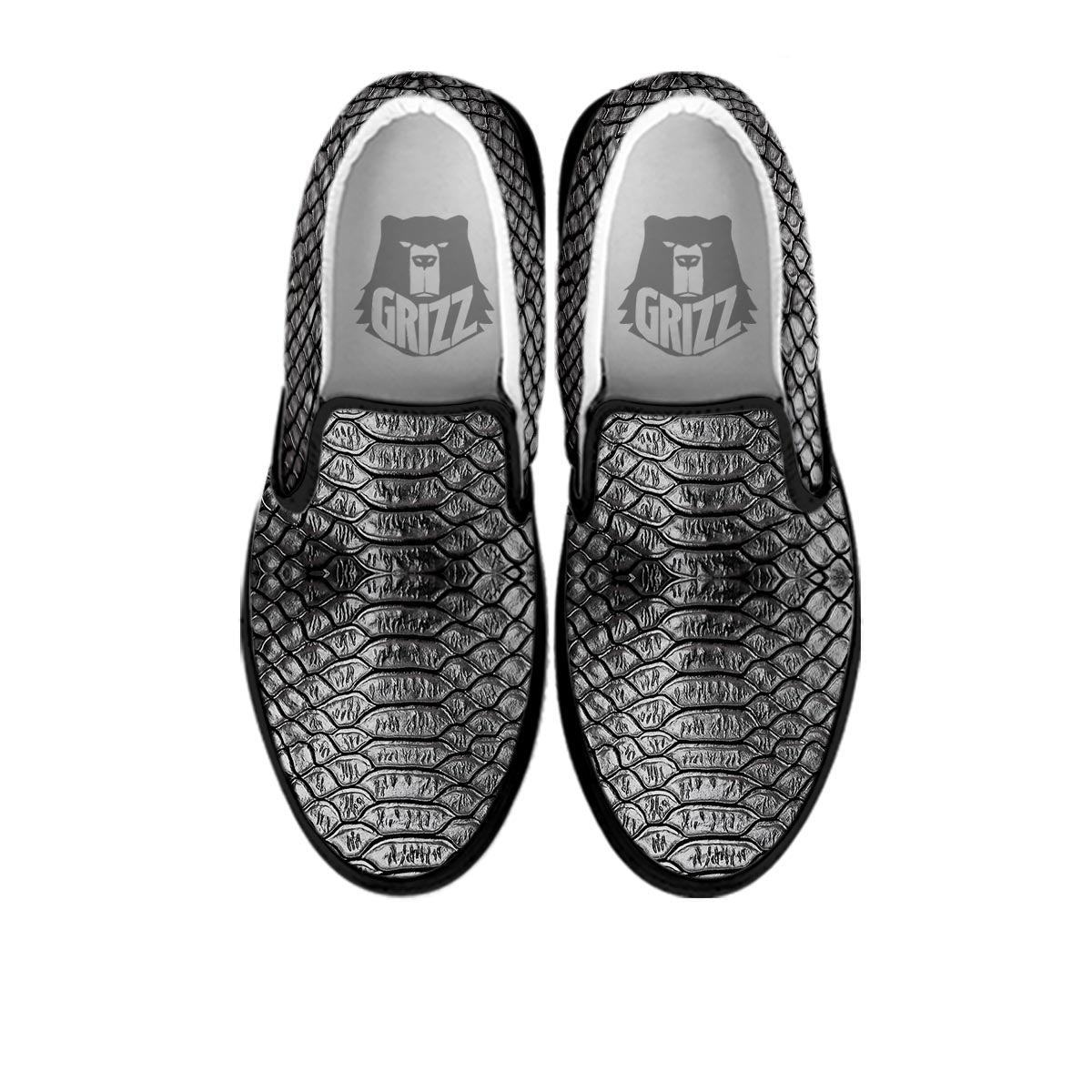 Snakeskin Black And Tan Print Pattern Black Slip On Shoes-grizzshop