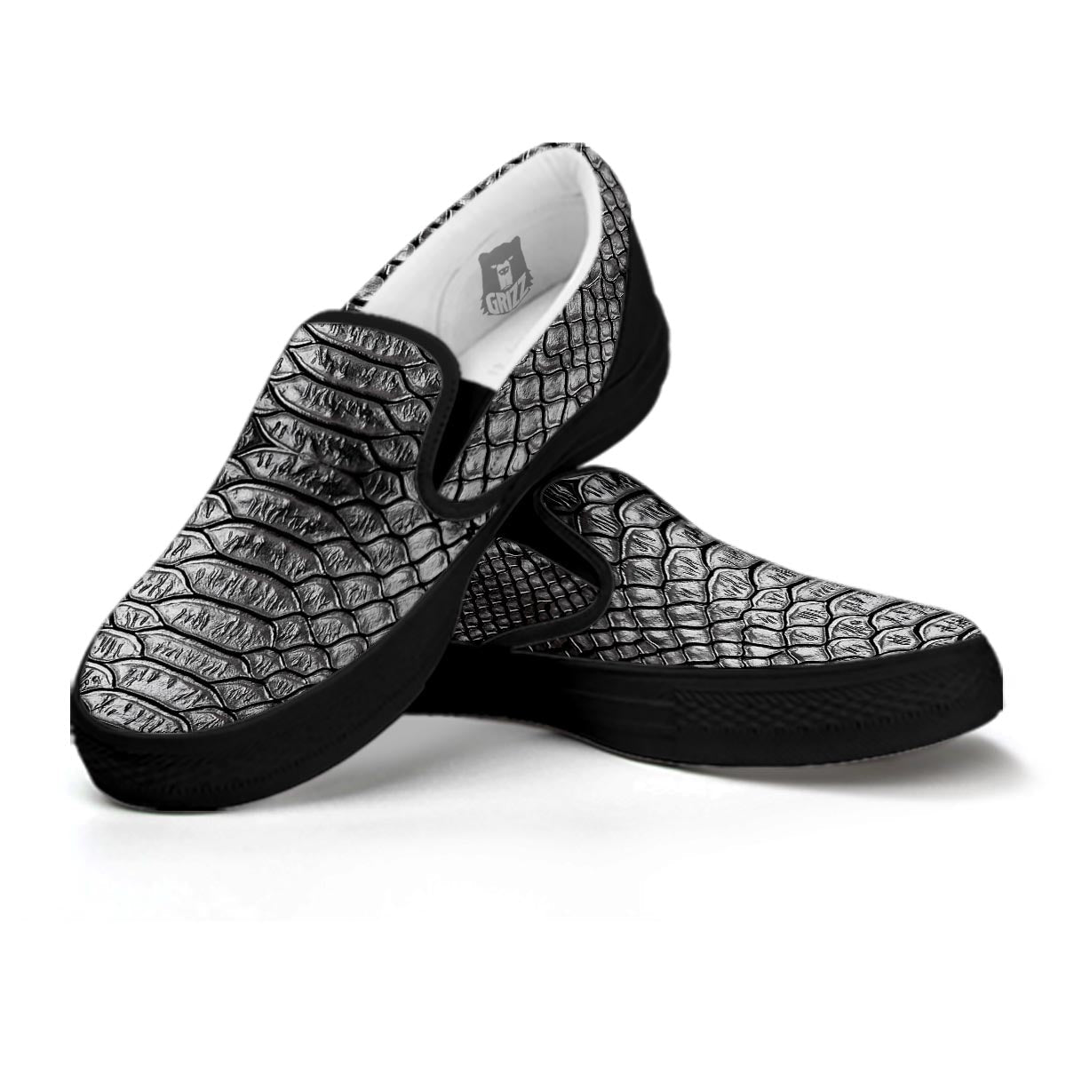 Snakeskin Black And Tan Print Pattern Black Slip On Shoes-grizzshop