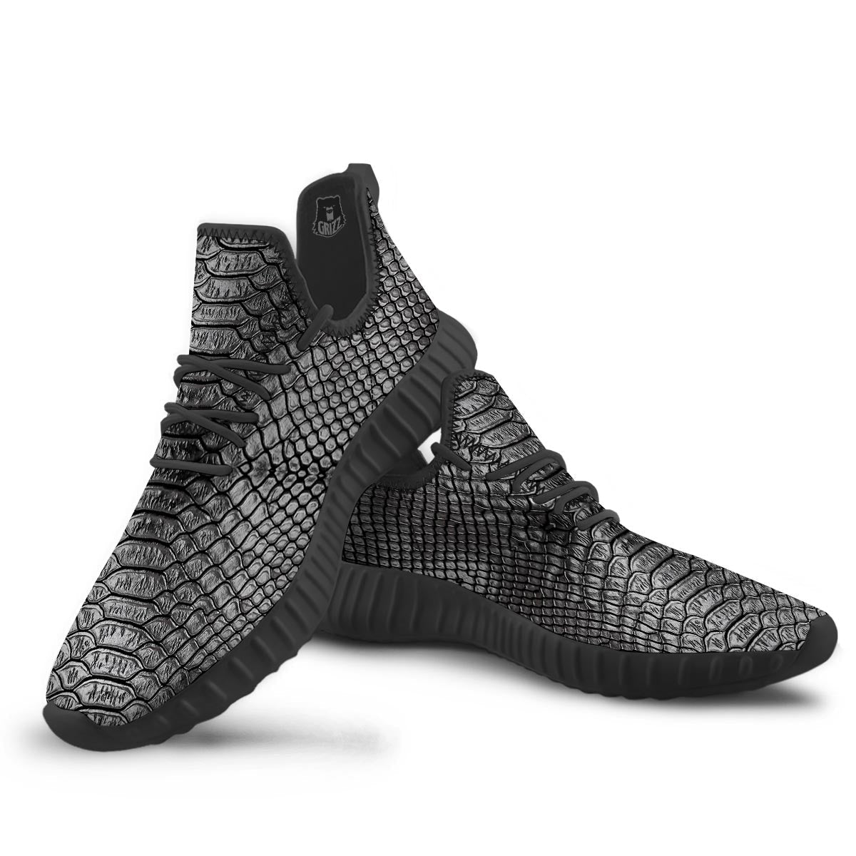 Snakeskin Black And Tan Print Pattern Black Walking Shoes-grizzshop