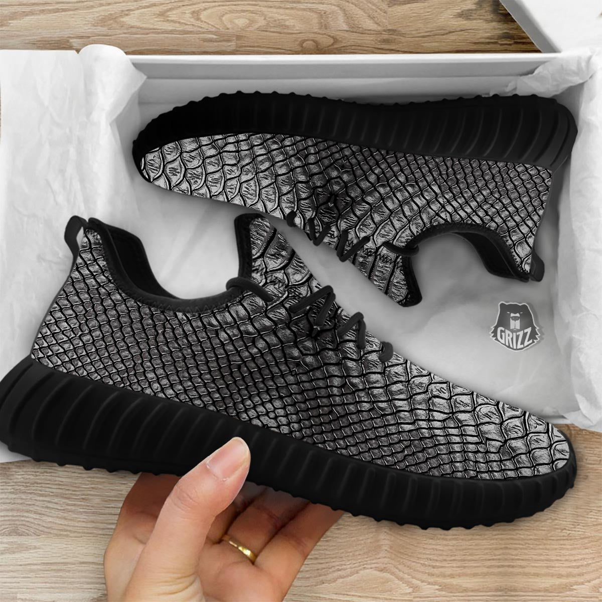 Snakeskin Black And Tan Print Pattern Black Walking Shoes-grizzshop