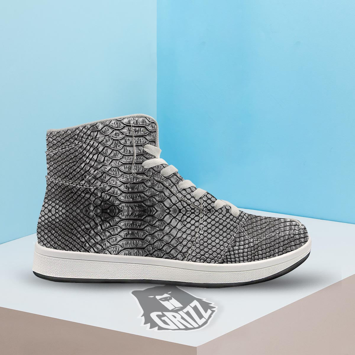 Snakeskin Black And Tan Print Pattern High Top Sneakers-grizzshop