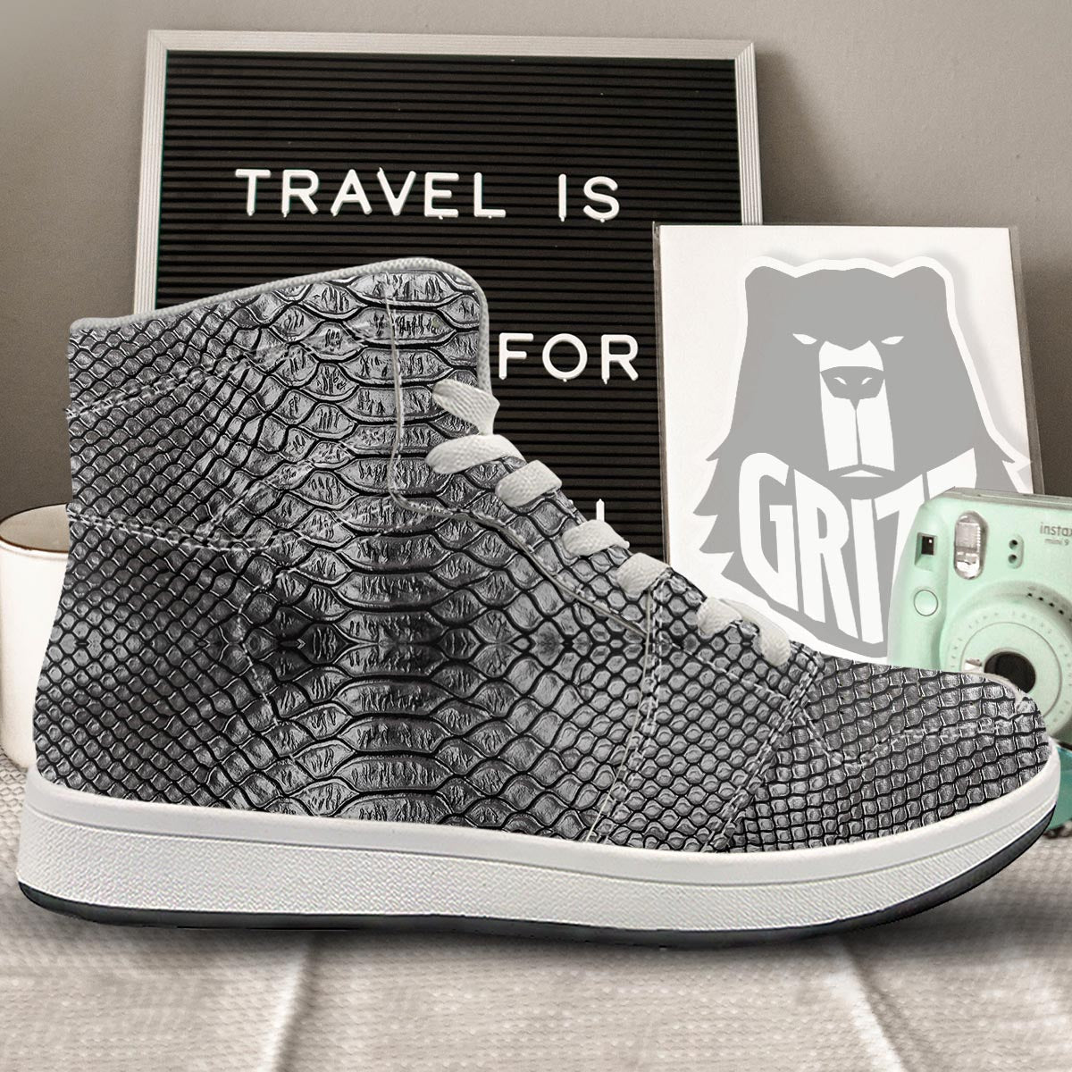 Snakeskin Black And Tan Print Pattern High Top Sneakers-grizzshop