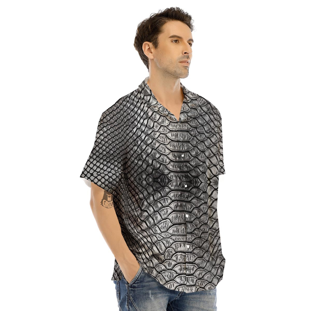 Snakeskin Black And Tan Print Pattern Men's Hawaiian Shirt-grizzshop