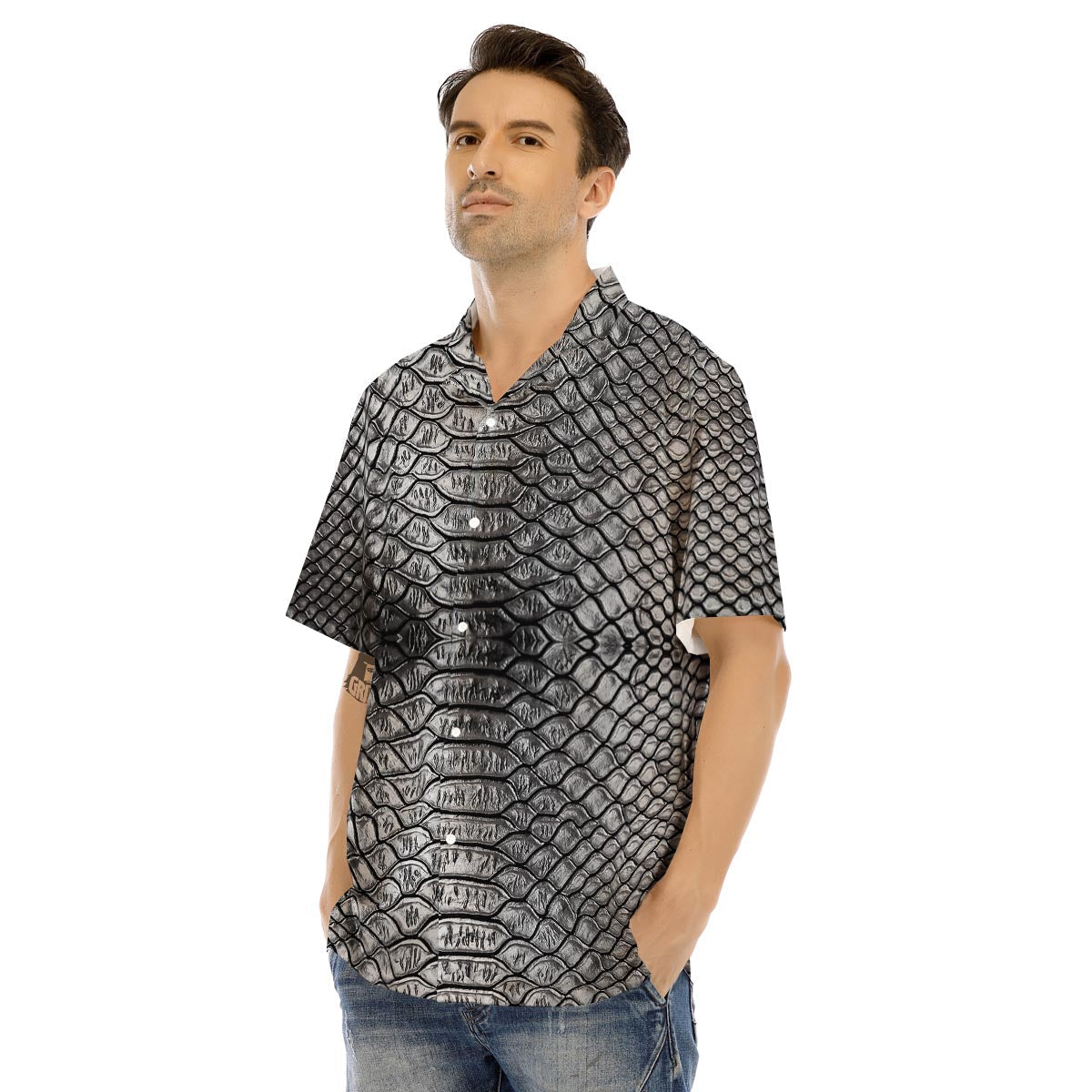 Snakeskin Black And Tan Print Pattern Men's Hawaiian Shirt-grizzshop