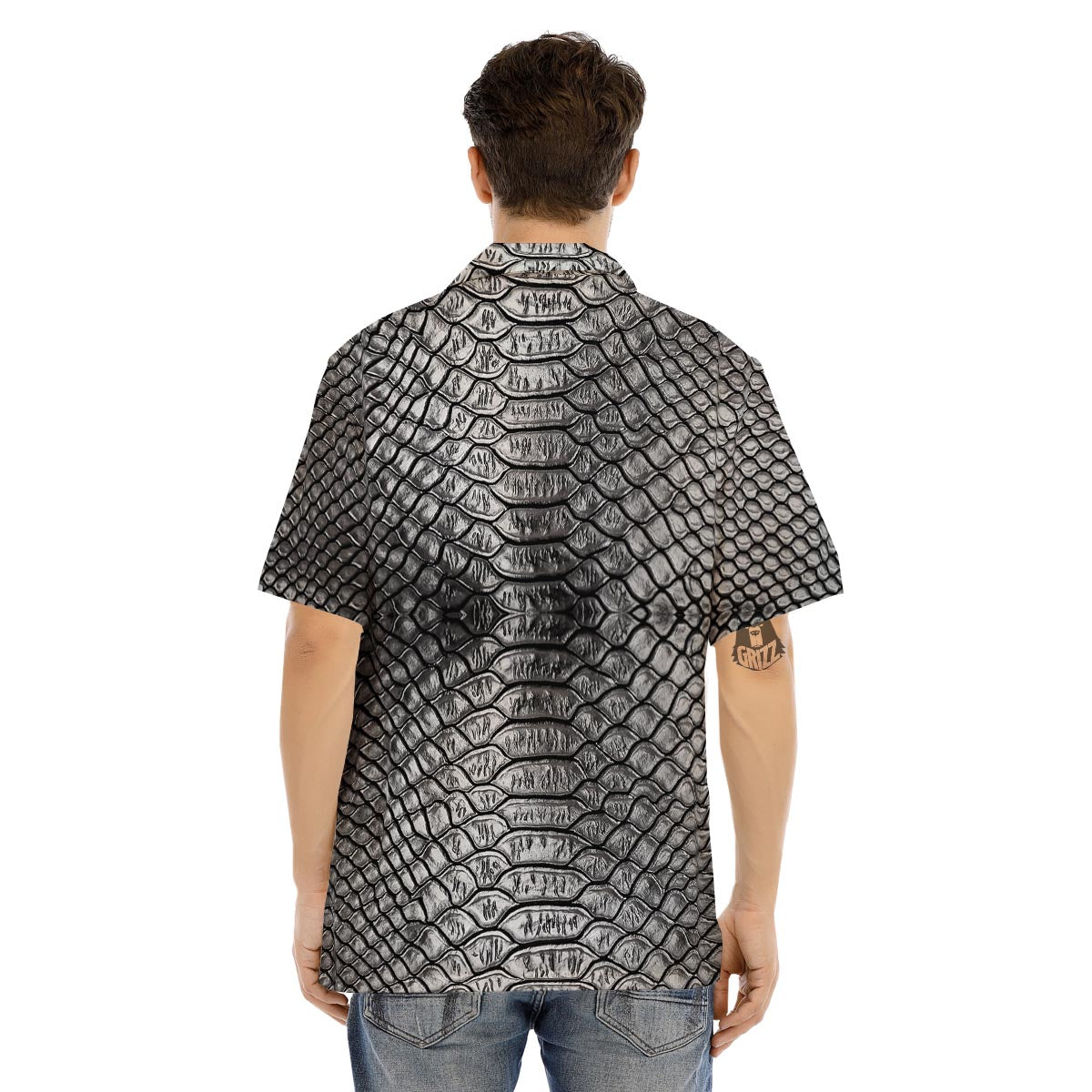 Snakeskin Black And Tan Print Pattern Men's Hawaiian Shirt-grizzshop