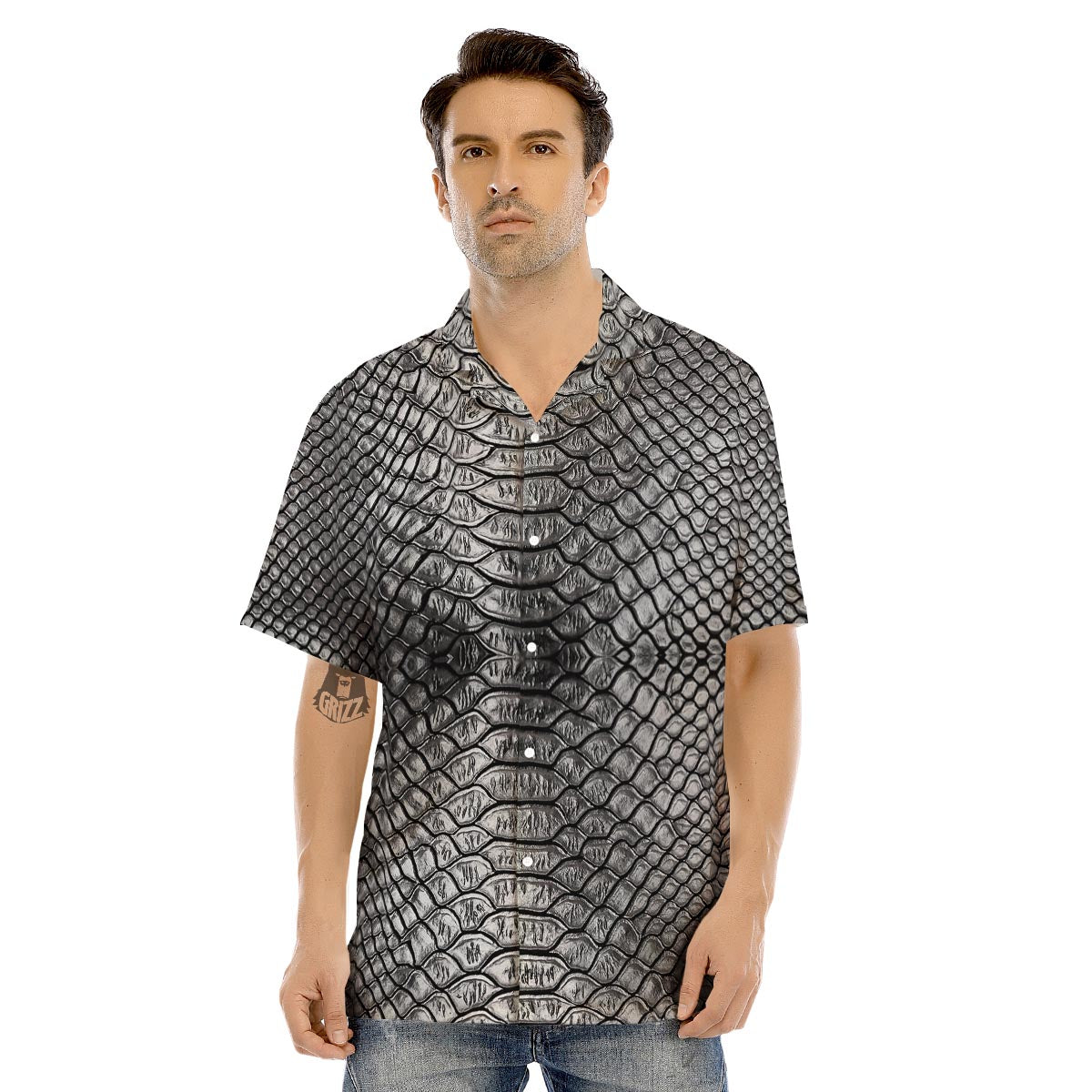 Snakeskin Black And Tan Print Pattern Men's Hawaiian Shirt-grizzshop