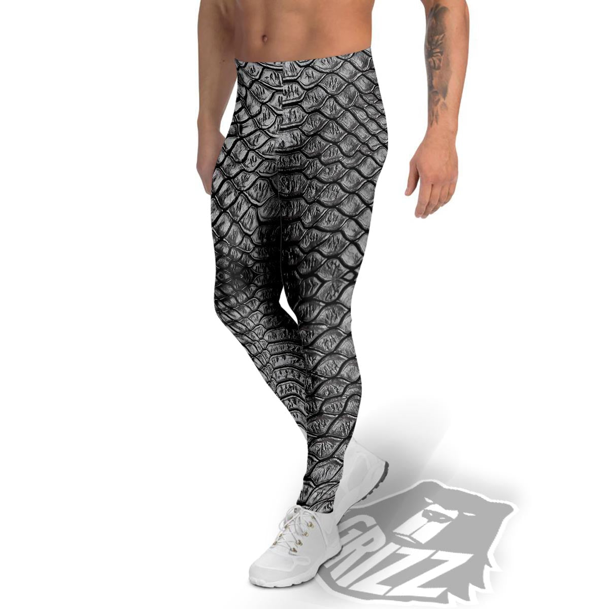 Snakeskin Black And Tan Print Pattern Men's Leggings-grizzshop