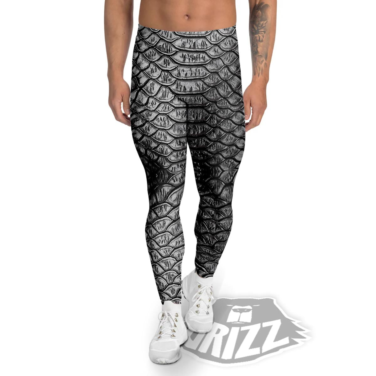 Snakeskin Black And Tan Print Pattern Men's Leggings-grizzshop