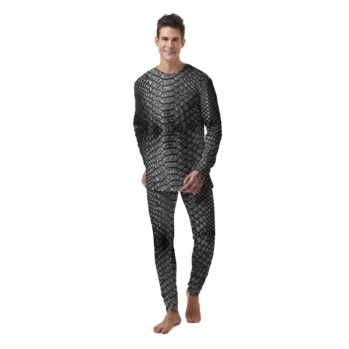 Snakeskin Black And Tan Print Pattern Men's Pajamas-grizzshop