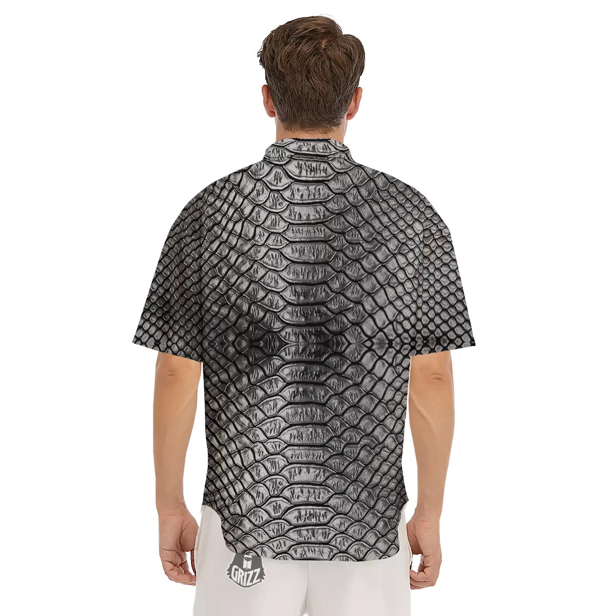 Snakeskin Black And Tan Print Pattern Men's Short Sleeve Shirts-grizzshop