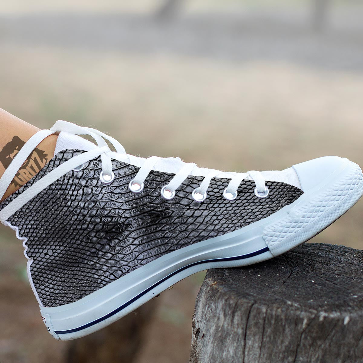 Snakeskin Black And Tan Print Pattern White High Top Shoes-grizzshop