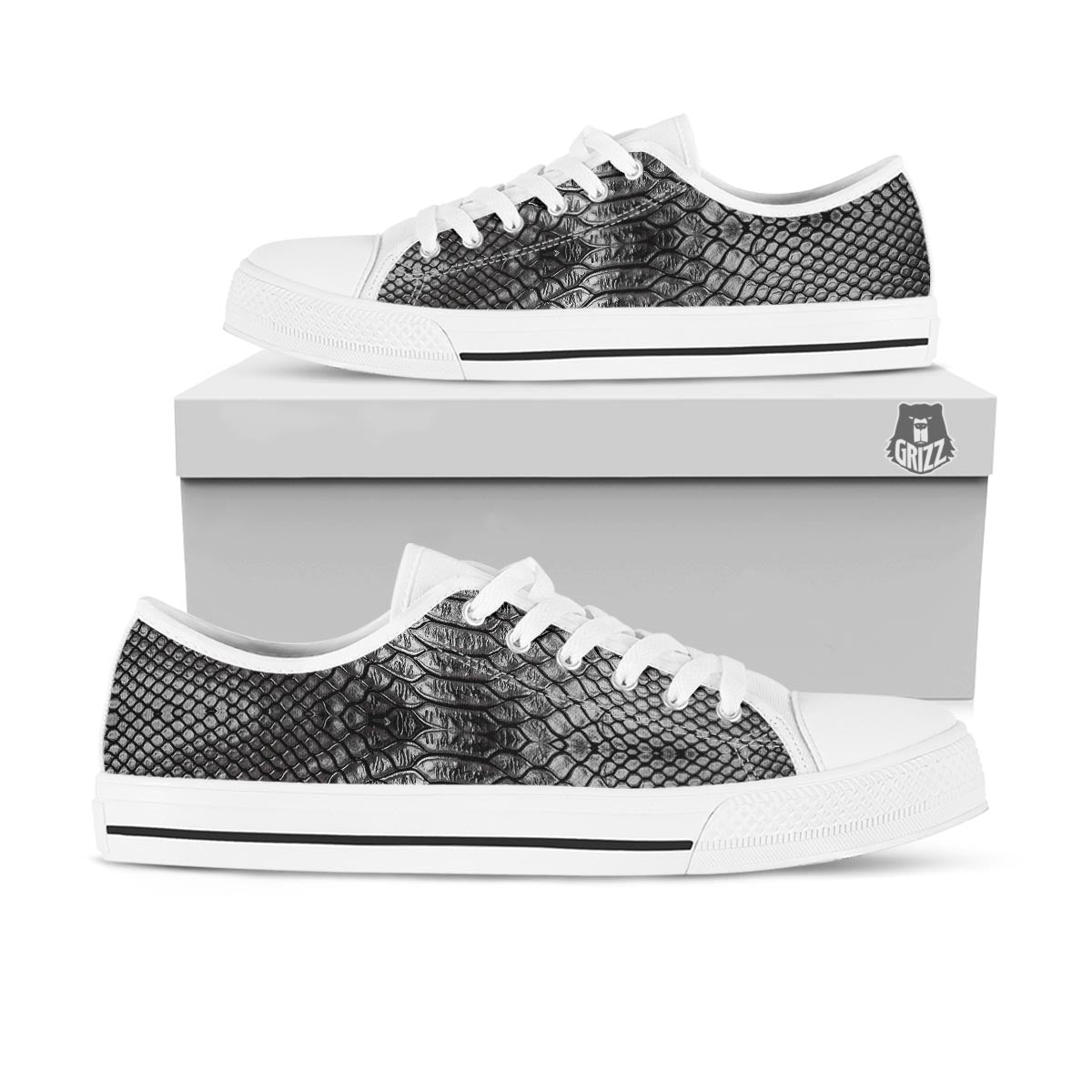 Snakeskin Black And Tan Print Pattern White Low Top Shoes-grizzshop