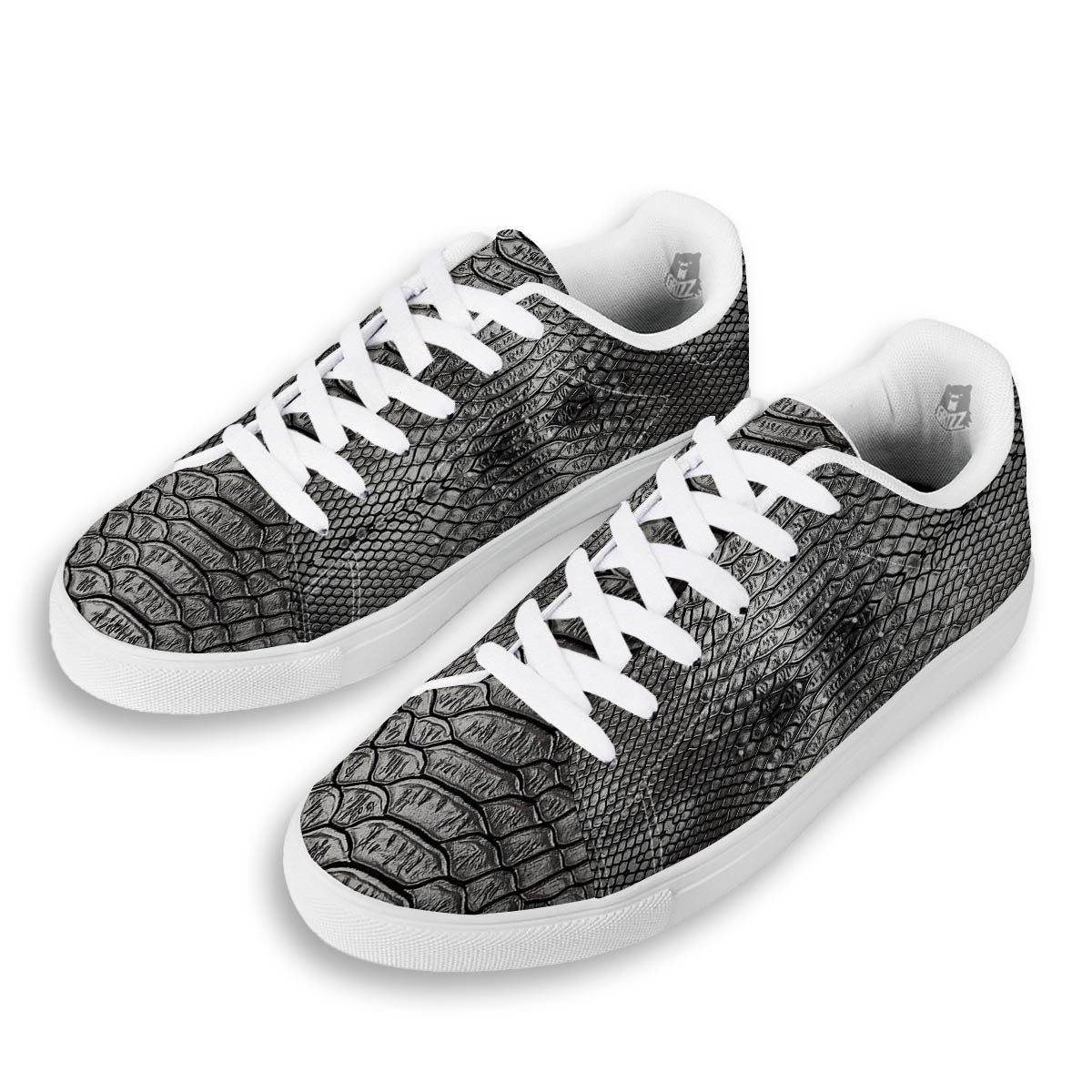 Snakeskin Black And Tan Print Pattern White Low Top Sneakers-grizzshop