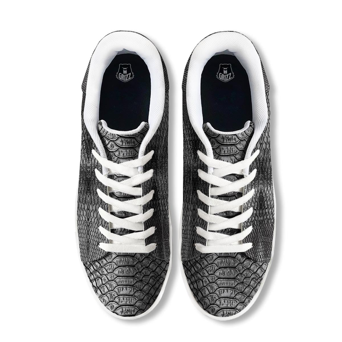Snakeskin Black And Tan Print Pattern White Low Top Sneakers-grizzshop