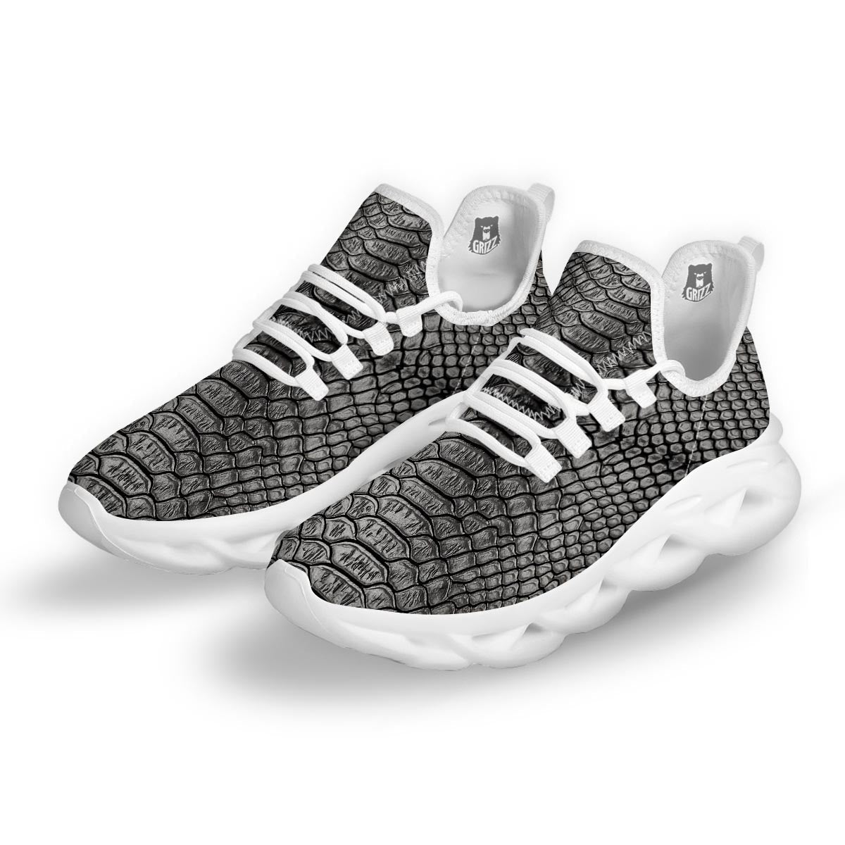 Snakeskin Black And Tan Print Pattern White Running Shoes-grizzshop