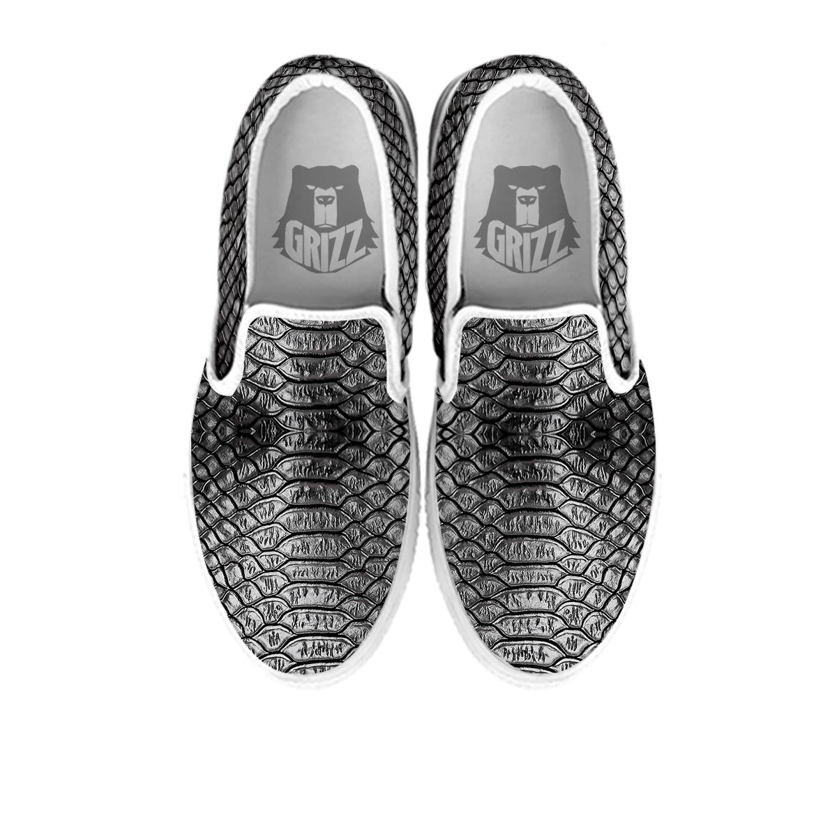 Snakeskin Black And Tan Print Pattern White Slip On Shoes-grizzshop