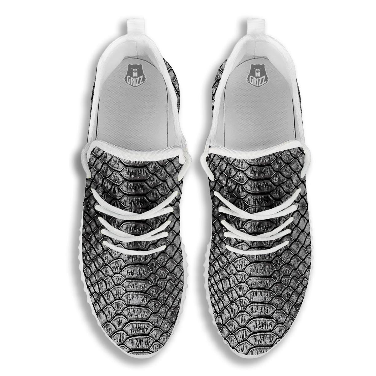 Snakeskin Black And Tan Print Pattern White Walking Shoes-grizzshop