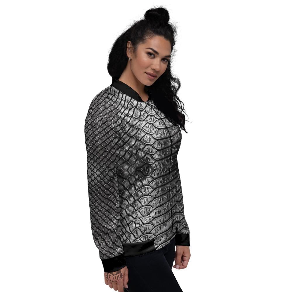 Snakeskin Black And Tan Print Pattern Women's Bomber Jacket-grizzshop