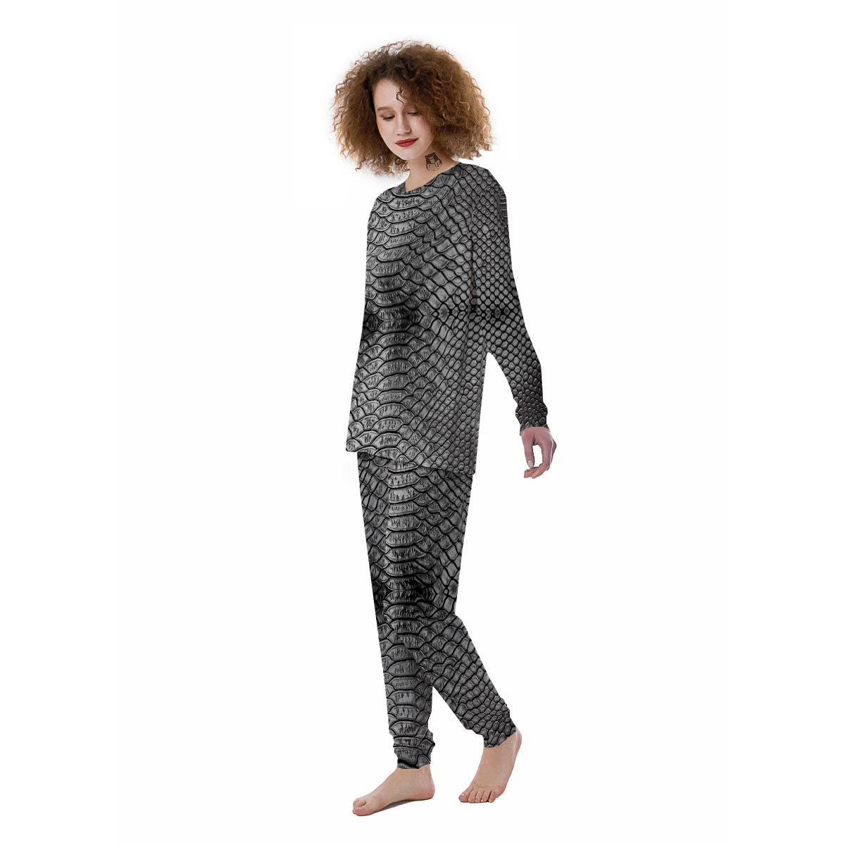 Snakeskin Black And Tan Print Pattern Women's Pajamas-grizzshop