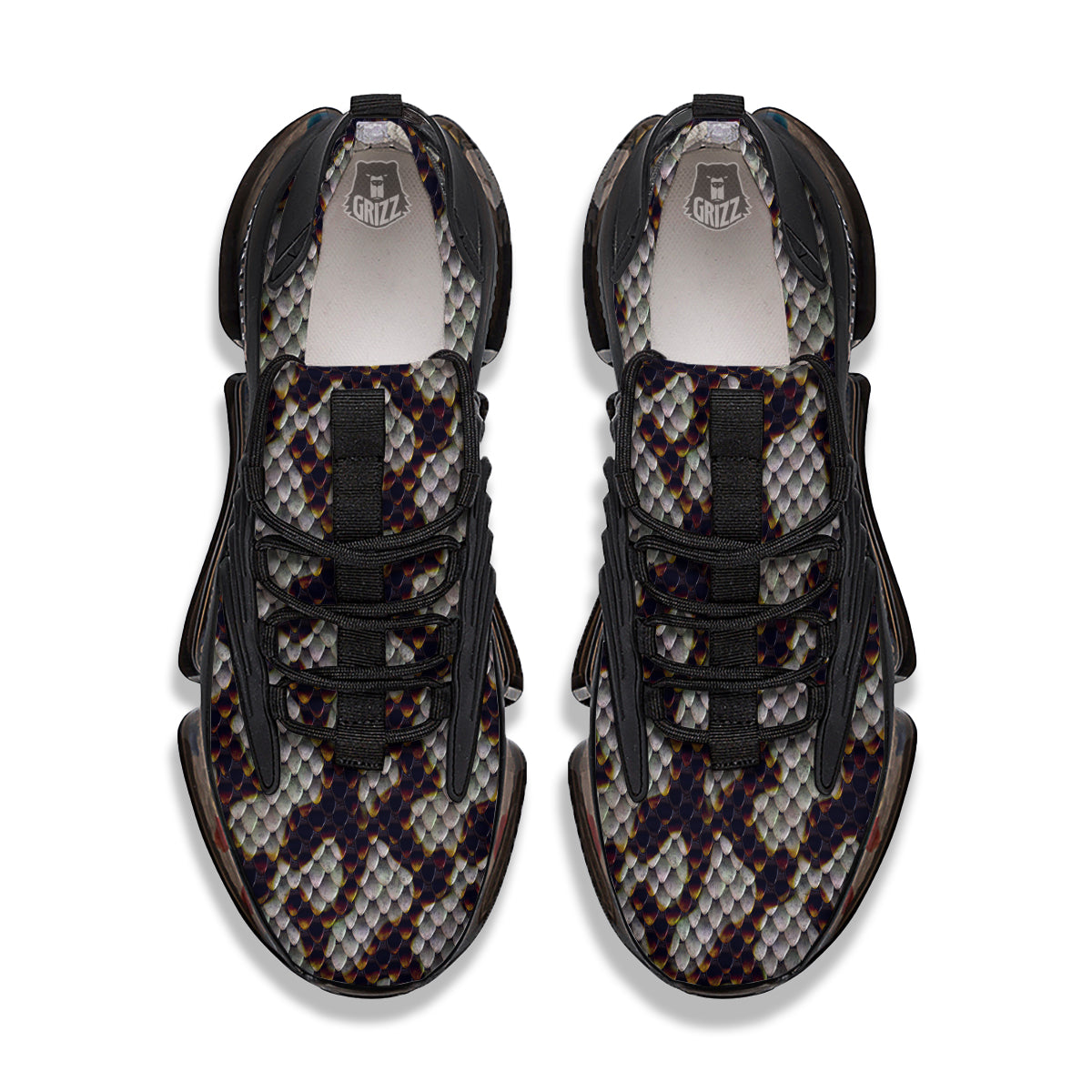 Snakeskin Black And White Texture Print Black Gym Shoes-grizzshop