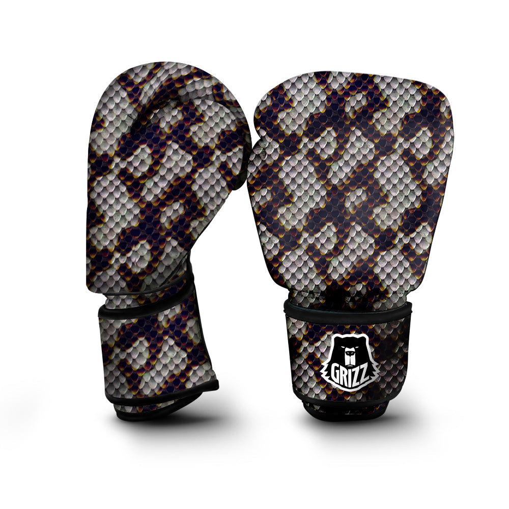 Snakeskin Black And White Texture Print Boxing Gloves-grizzshop