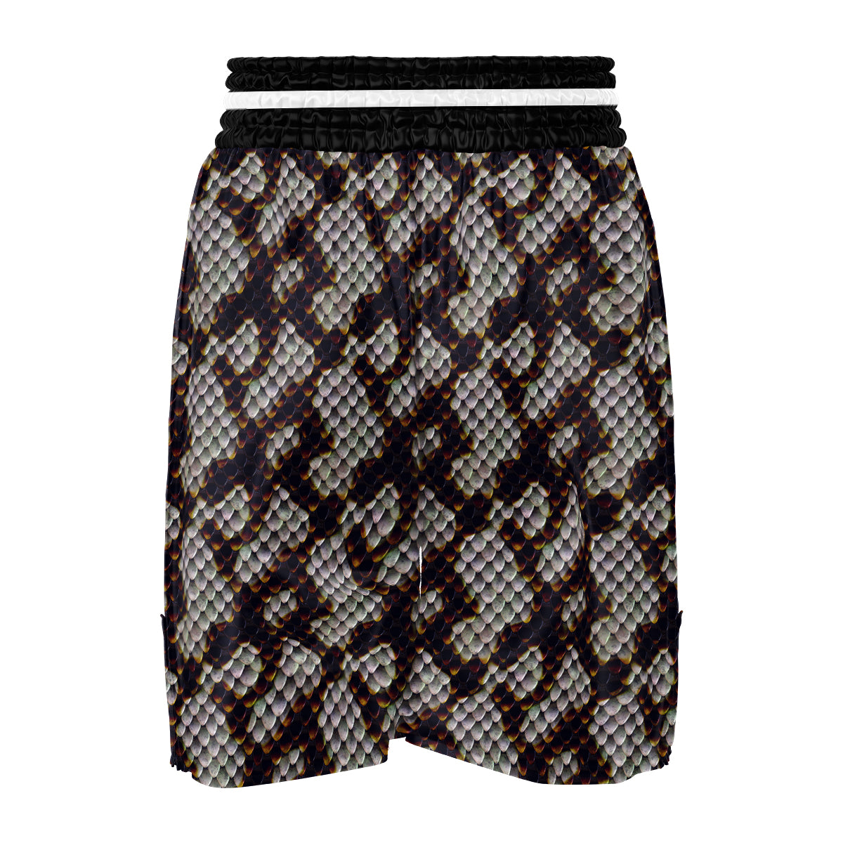 Snakeskin Black And White Texture Print Boxing Shorts-grizzshop