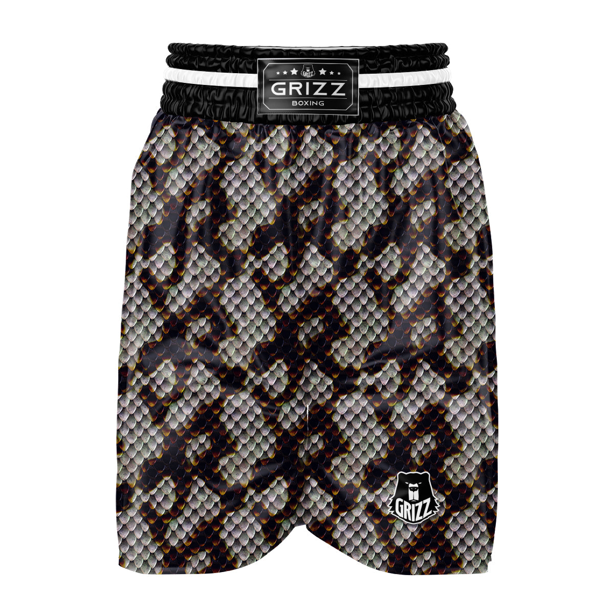 Snakeskin Black And White Texture Print Boxing Shorts-grizzshop