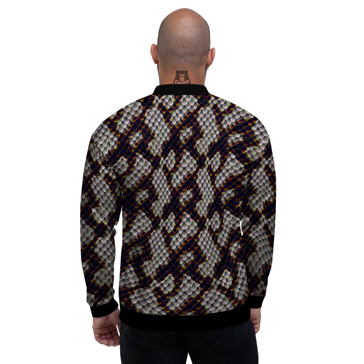 Snakeskin Black And White Texture Print Men's Bomber Jacket-grizzshop