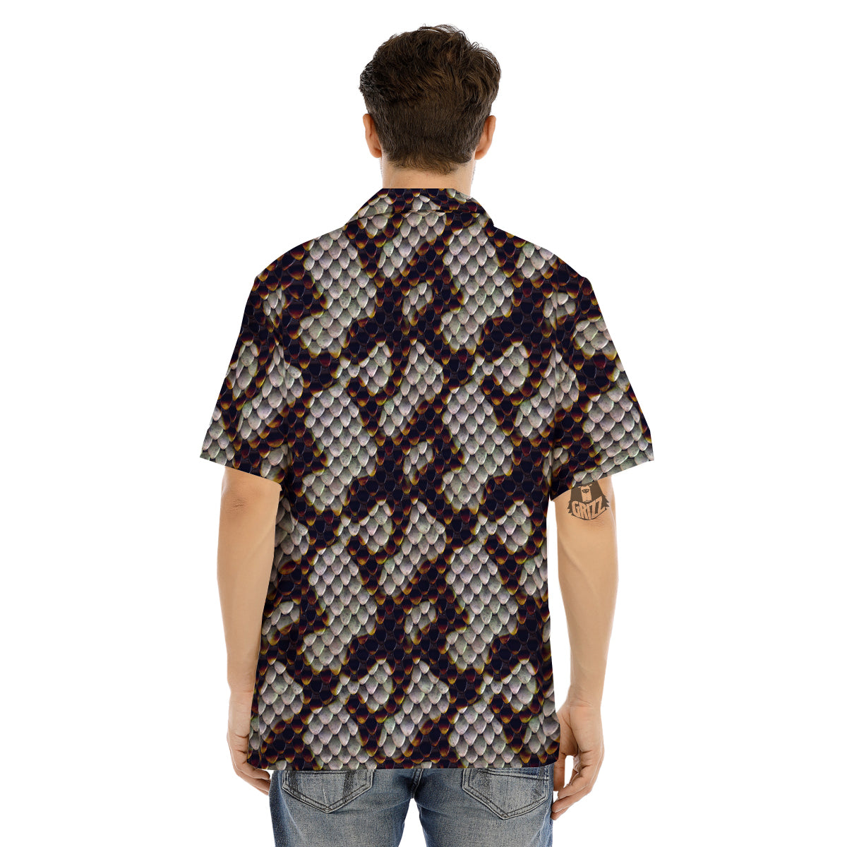 Snakeskin Black And White Texture Print Men's Hawaiian Shirt-grizzshop