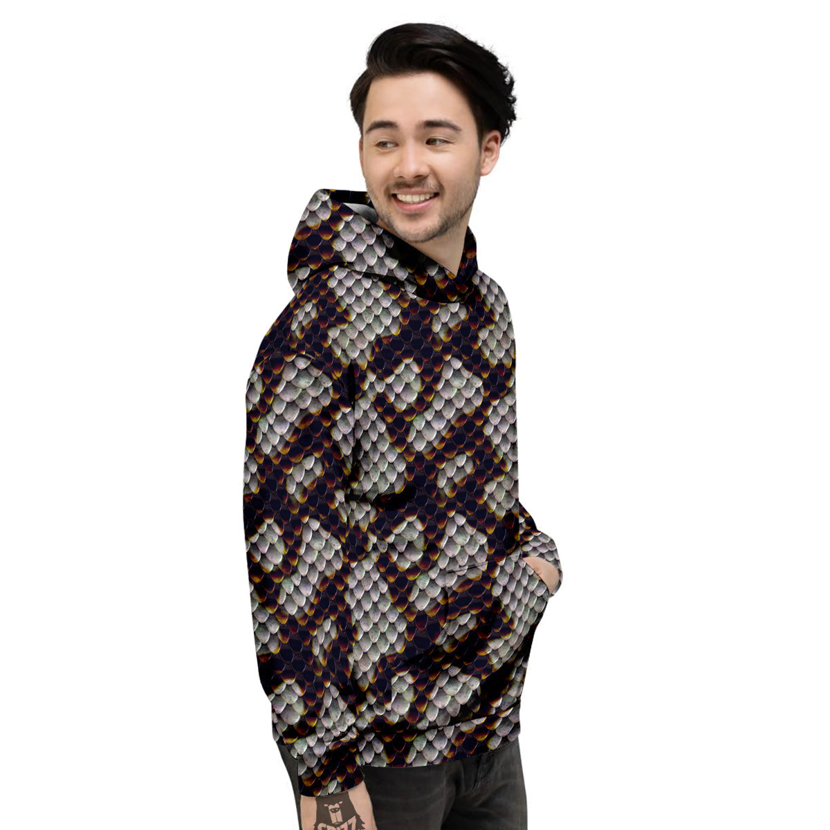 Snakeskin Black And White Texture Print Men's Hoodie-grizzshop