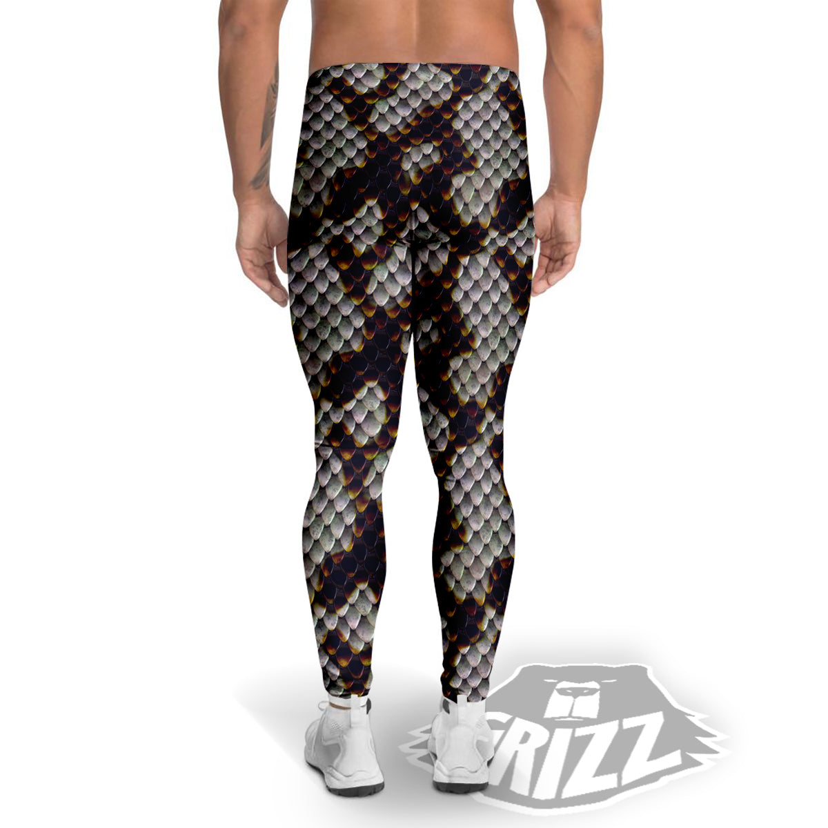 Snakeskin Black And White Texture Print Men's Leggings-grizzshop